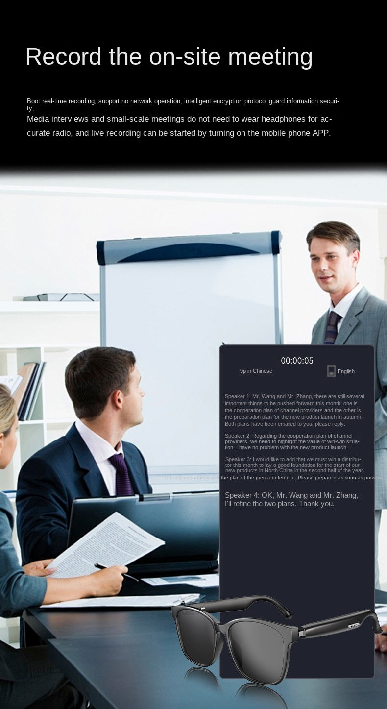 Modern HY-C8 AI Smart Translation Glasses Earphones Simultaneous Interpretation 75 Languages Real-time Translation